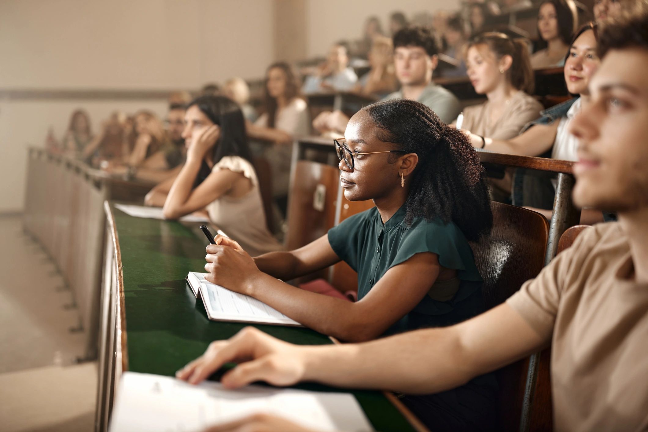 Students attending a college lecture